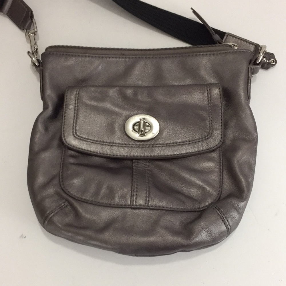 Coach Metallic Gray Leather Crossbody Bag